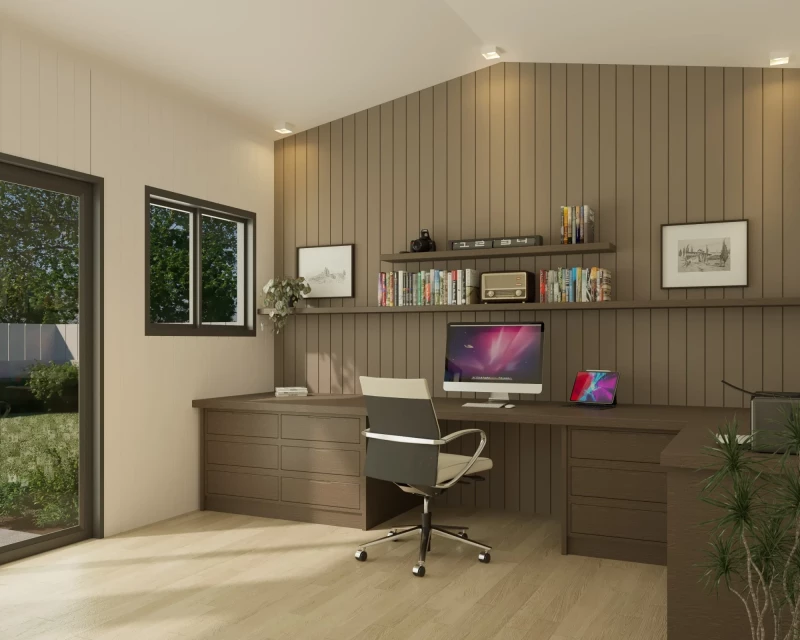 Shed Interior Home Office Gable Interior min